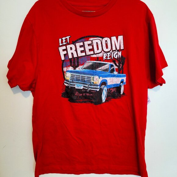 Red Graphic T-Shirt with Truck Design - Picture 1 of 2